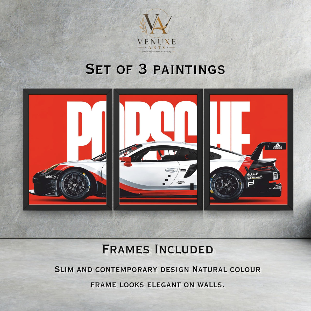 VENUXE ARTS Set Of 3 Big Sports Cars Framed Posters Gift Items for Boys Room Wall Decoration Bedroom Living Room Office Studio Décor | Car Poster Frame for Wall Décor