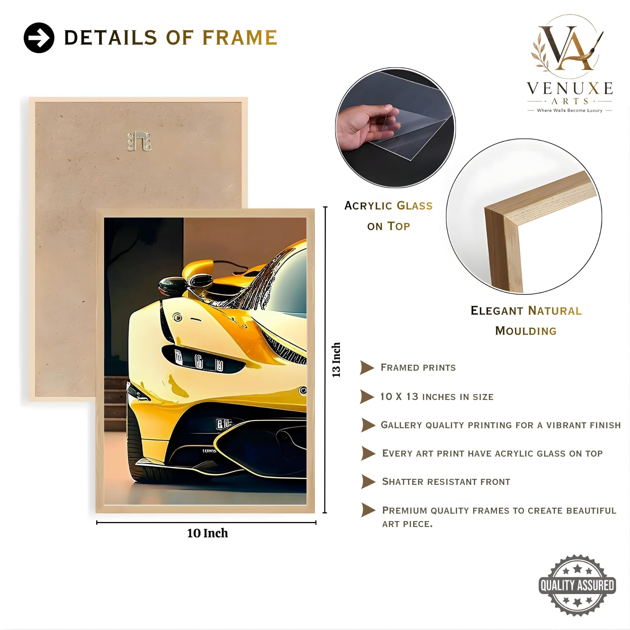 VENUXE ARTS Set Of 3 Big Sports Cars Framed Posters Gift Items for Boys Room Wall Decoration Bedroom Living Room Office Studio Décor | Car Poster Frame for Wall Décor