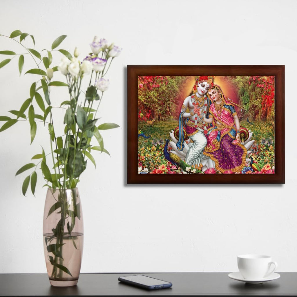 Craft Quest Radha Krishna Sparkle Coated Home Decorative Gift Item Framed Painting (10 X 14 Inches, Brown) RK1013-106