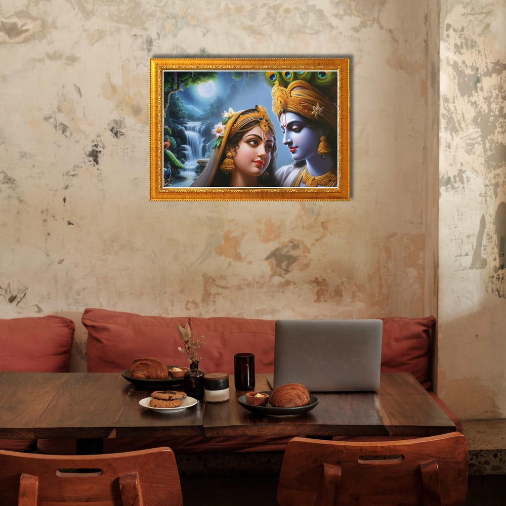 CRAFT QUEST Radha Krishna Art Photo Framed Painting for Home and Bedroom Wall Decoration of Size 14X10 Inches with Frame And Acrylic Glass RK206