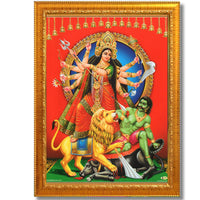 CRAFT QUEST Durga mata Mahishasura Mardini | Mahisasur Mardhini Durga Wall Painting Framed, Religious Photo Frame With Acrylic Glass