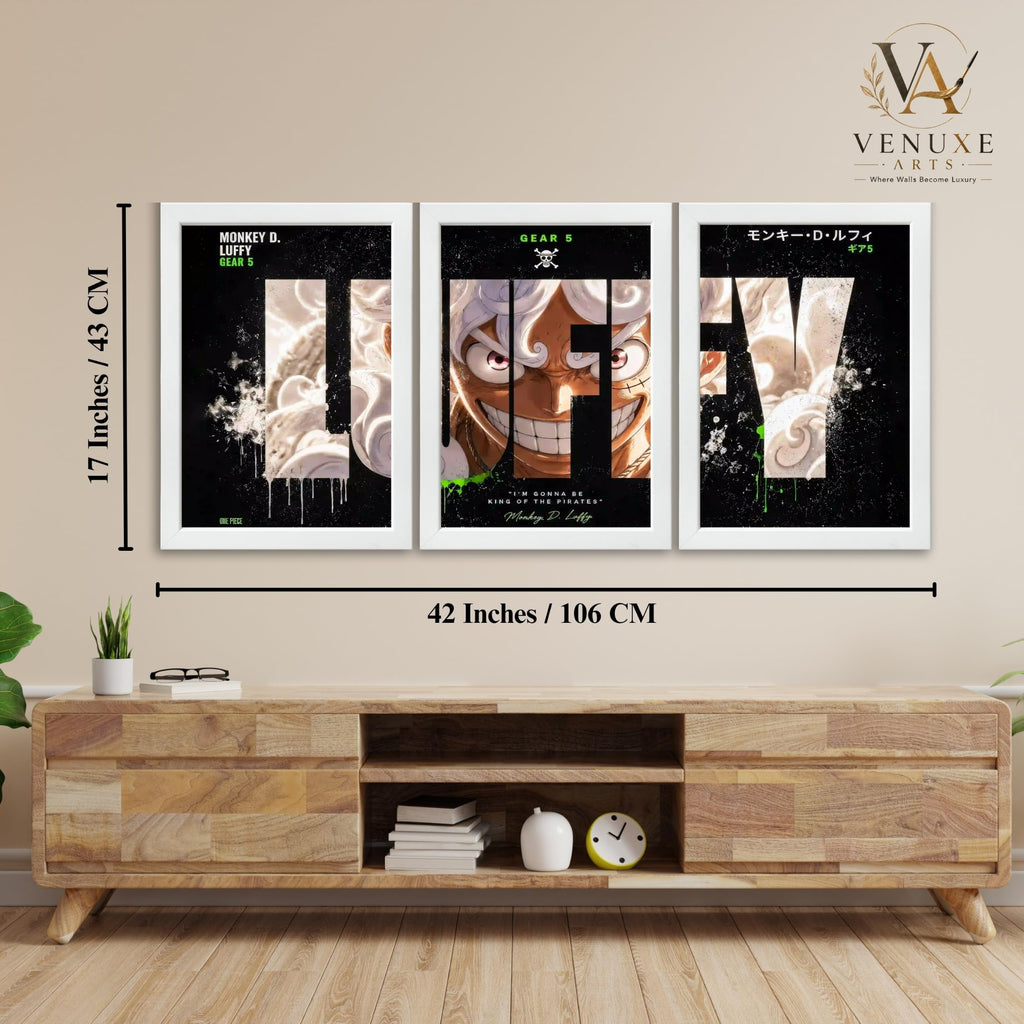 VENUXE ARTS Set Of 3 Anime Characters Wall Framed |Anime Characters Framed Poster for Living Room Bedroom Gaming Room Studio Wall Decor