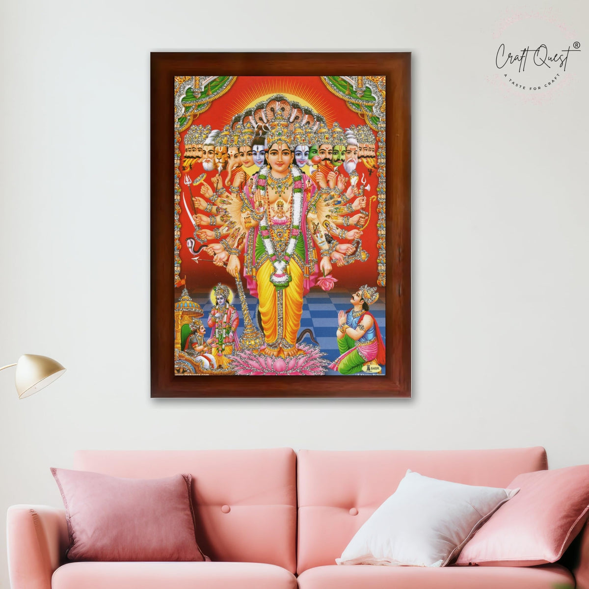 CRAFT QUEST Lord Vishnu Lakshmi Devi Laxmi Narayan Ji Wall Painting Framed Home and Pooja Room Décor