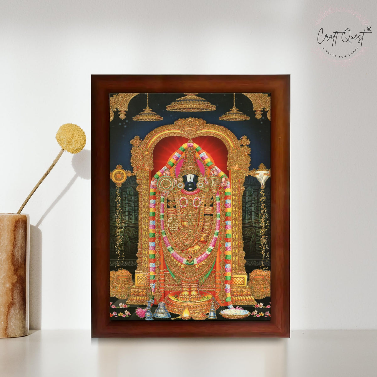 CRAFT QUEST Tirupati Balaji Lord Venkateshwara Swamy Wall Painting Framed Home Décor