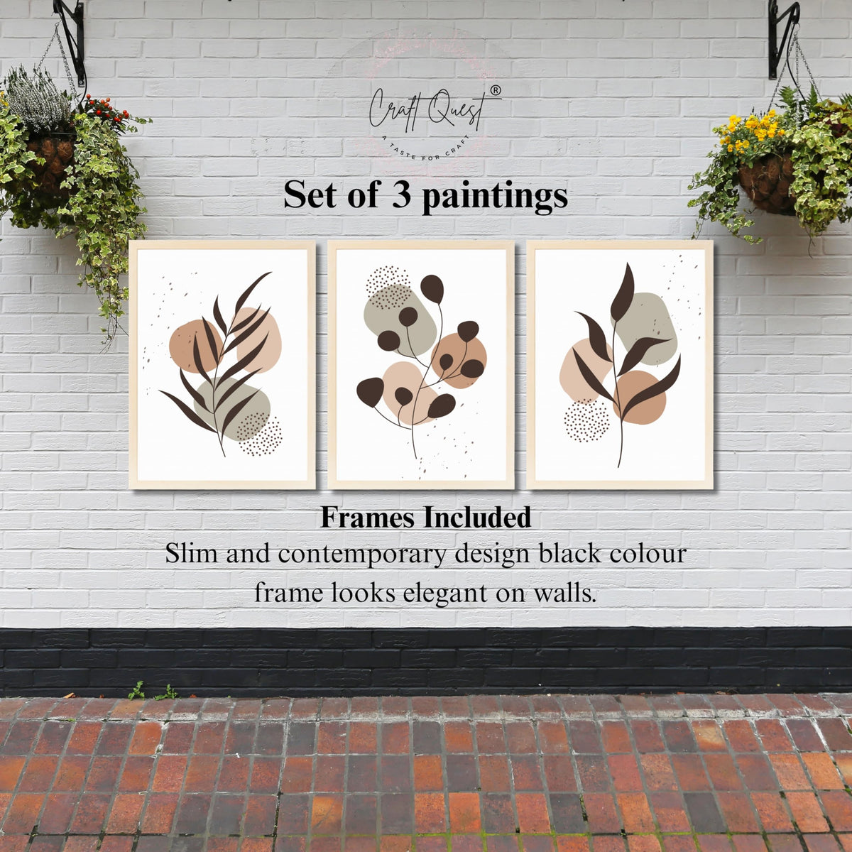 CRAFT QUEST Wall Art Decor Paintings | Set of 3 BOHO Wall Art Frames for Home Decoratio | Ideal for Living Room, Office & Bedroom