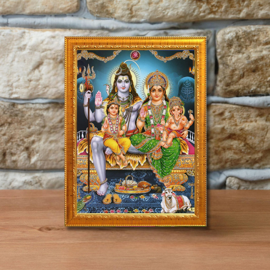 CRAFT QUEST Shiv Parivar Religious Wood Wall Mount Rectangular Photo Frame With Acrylic Glass