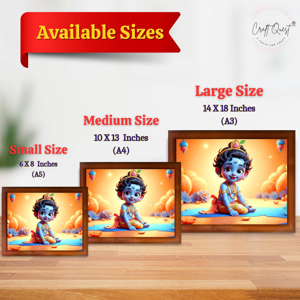 CRAFT QUEST Baby Krishna Photo Frame | Shri Bal Gopal Painting | Krishna Photo Frames for Walls, Home, Living Room and Home Décor