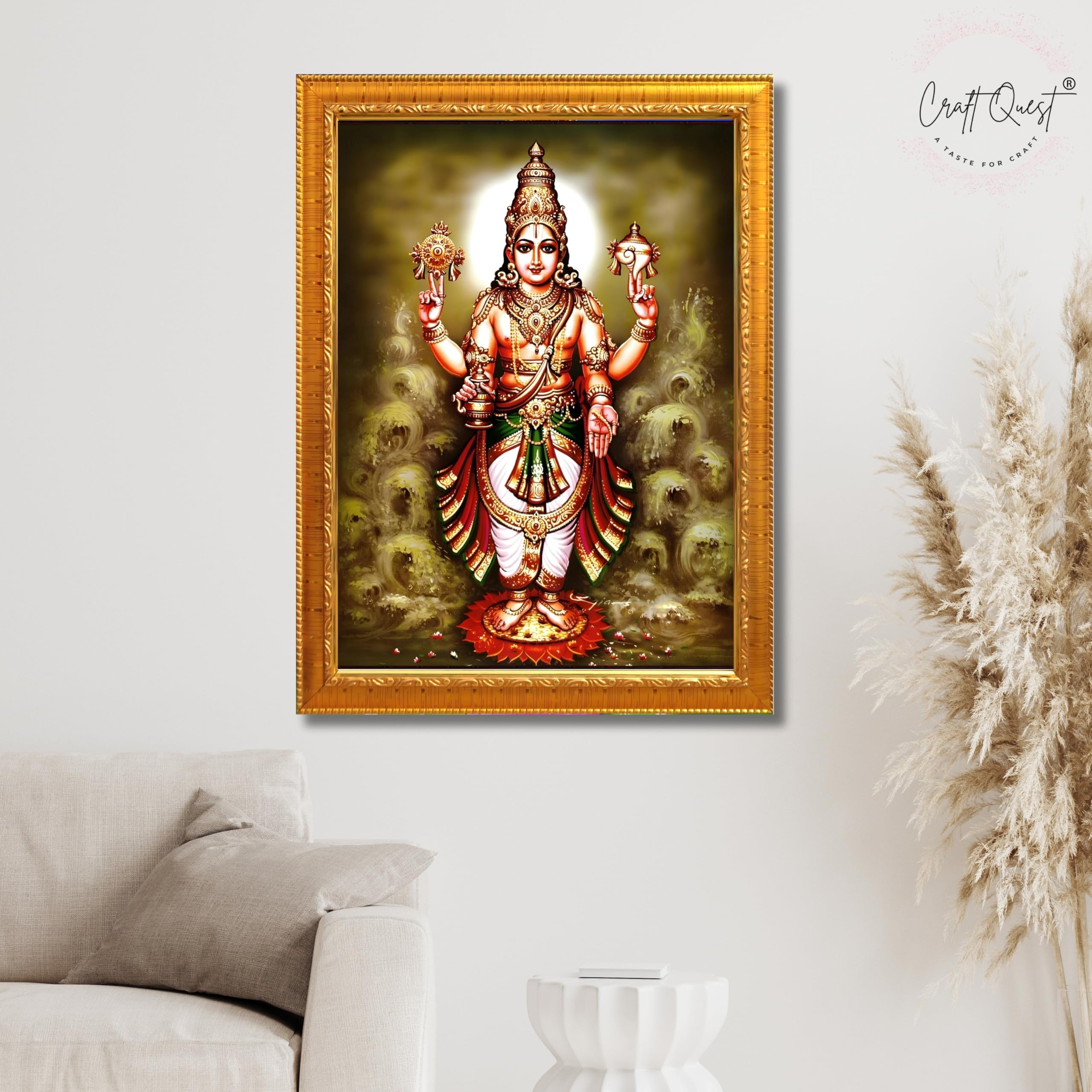 CRAFT QUEST Lord Dhanvantari Dhanwantri Wall Photo Framed For Home, Pooja, Temple, Gift, Wall Décor Item