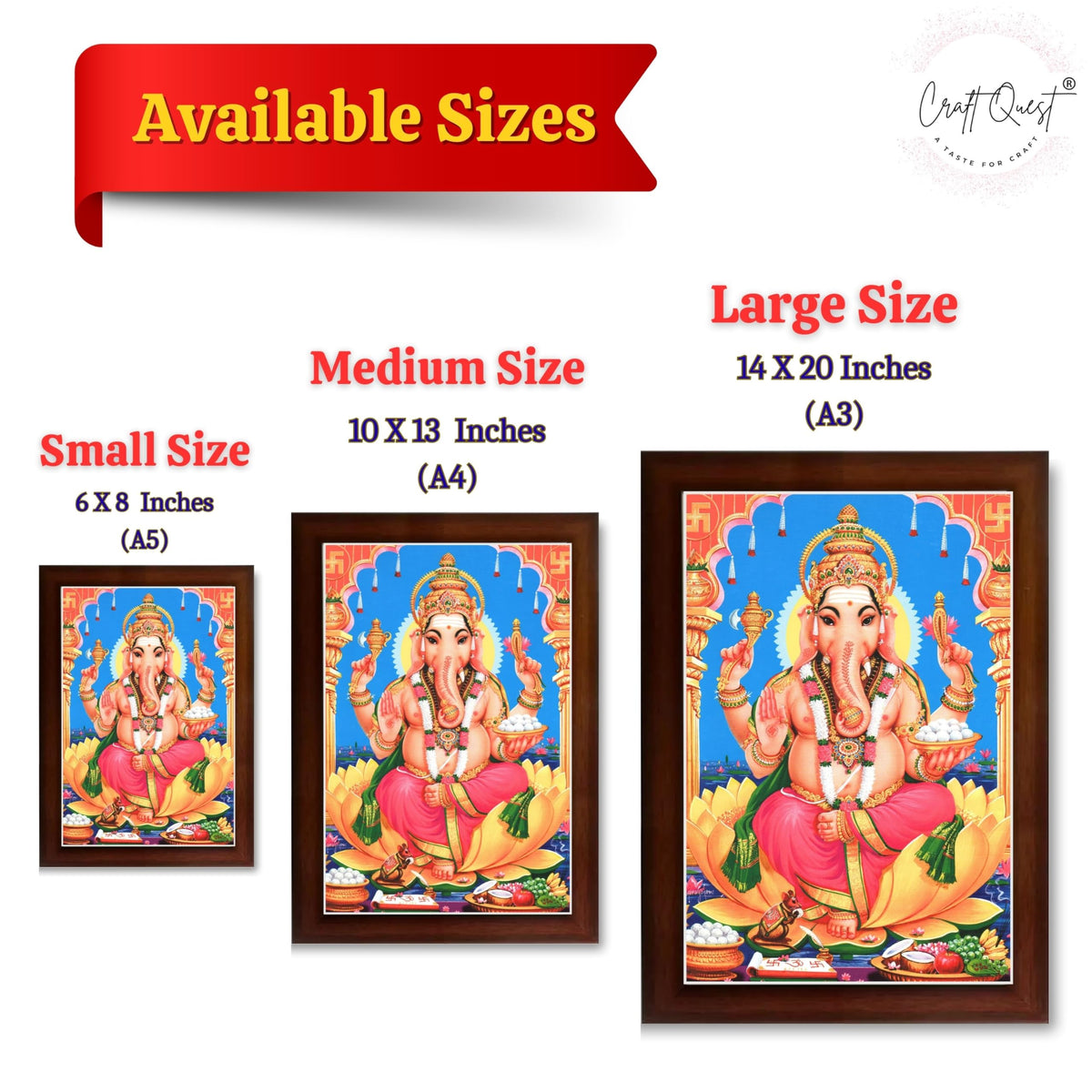 CRAFT QUEST Lord Ganpati Ganesha Wall Hanging Frame for Living Room, Bedroom, Office & Pooja Room Décor GA-212
