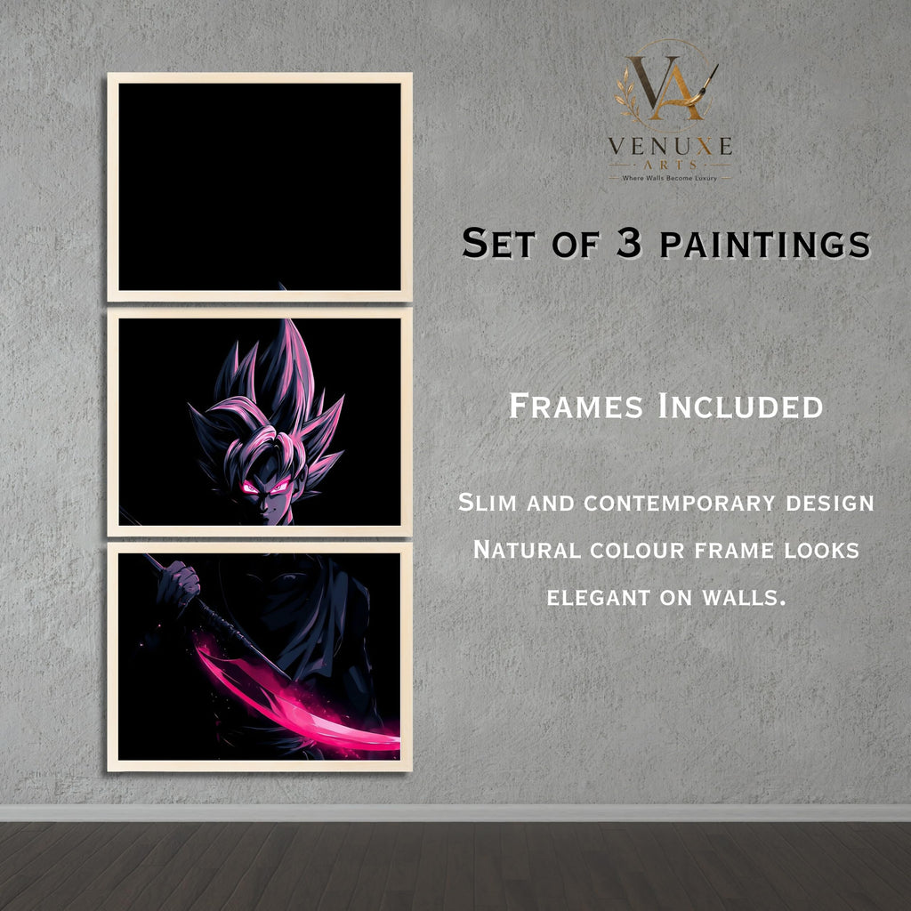 VENUXE ARTS Set Of 3 Anime Characters Wall Framed |Anime Characters Framed Poster for Living Room Bedroom Gaming Room Studio Wall Decor