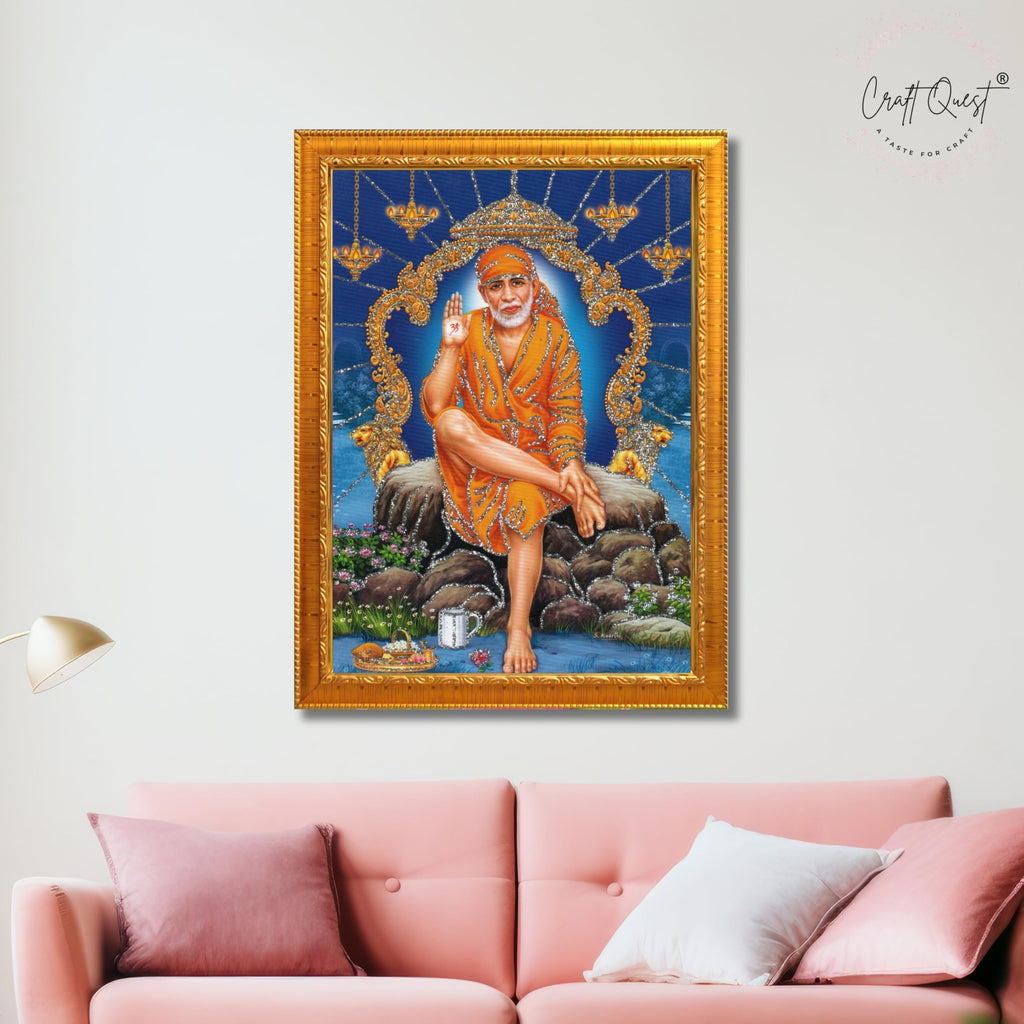 CRAFT QUEST Sai Baba Shirdi Sainath Wall Painting Framed Home Décor, Ideal for Home, Office, Temple & Puja Room, Wall Decor
