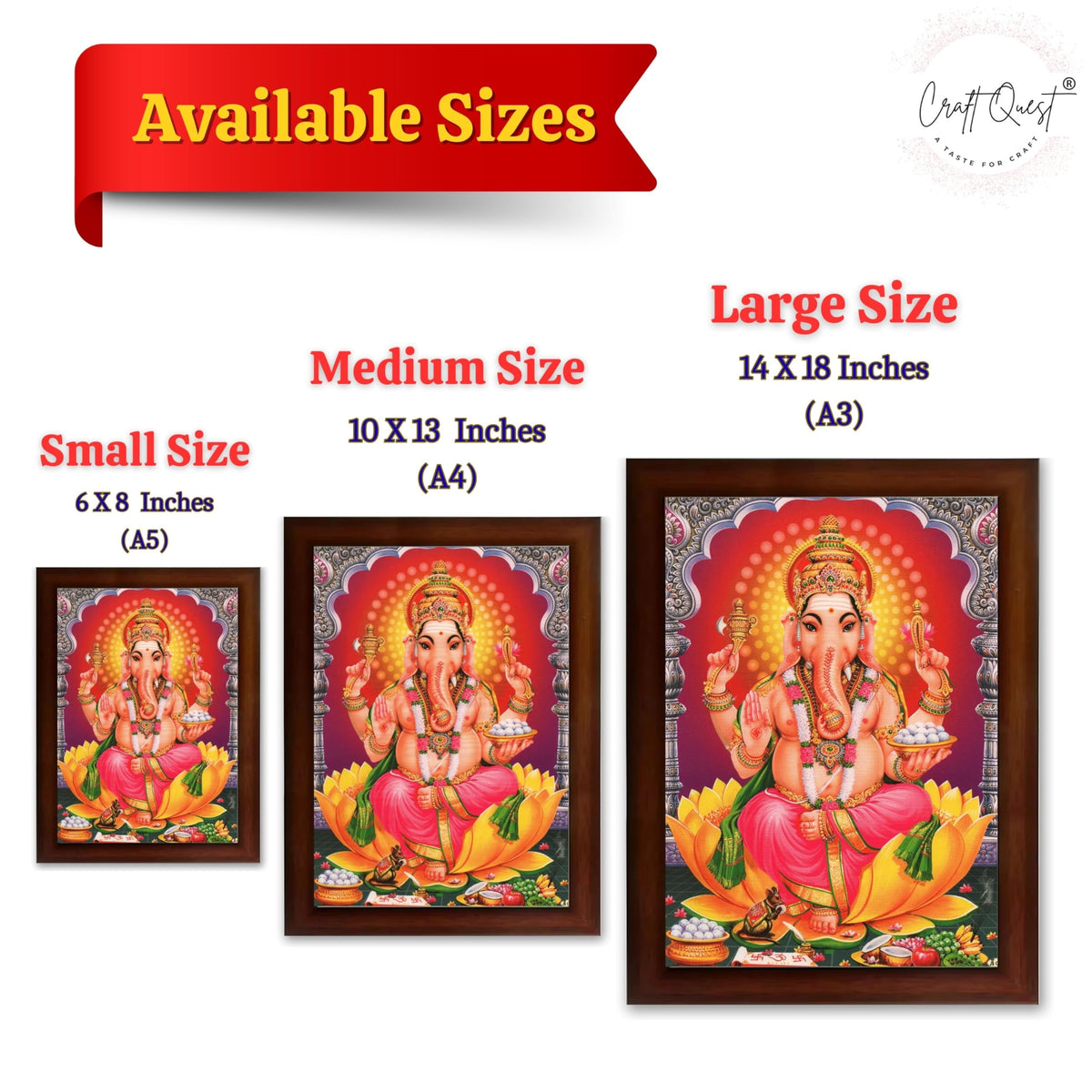 CRAFT QUEST Lord Ganesha Ganesh Ganpati Hanging Wall Painting Framed Home Decor
