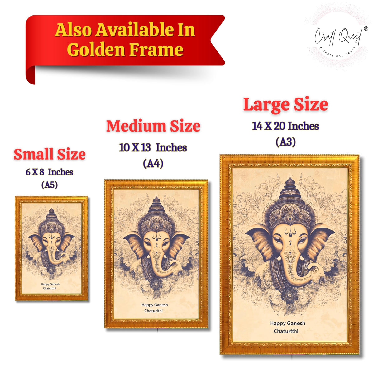 CRAFT QUEST Lord Ganpati Ganesh God Frame for Pooja Room & Wall Decor GA-253