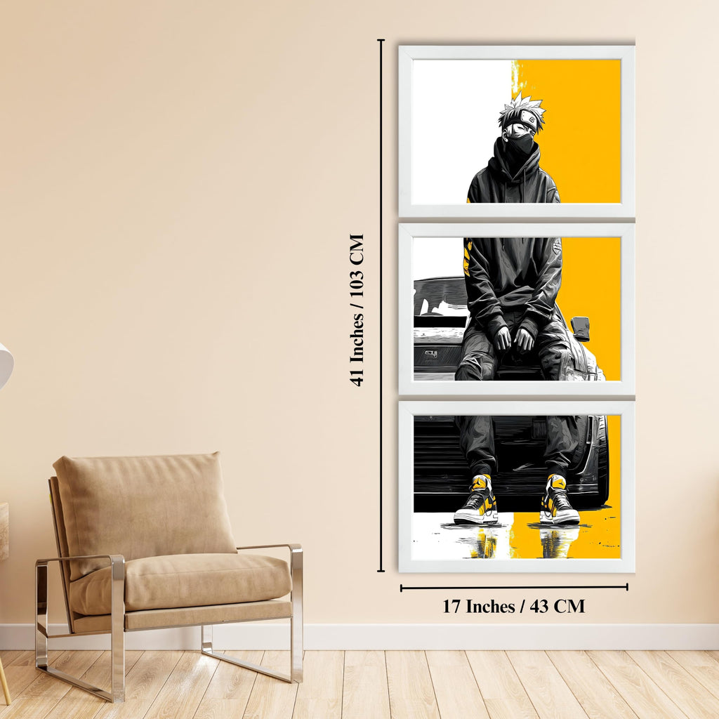 VENUXE ARTS Set Of 3 Anime Characters Wall Framed |Anime Characters Framed Poster for Living Room Bedroom Gaming Room Studio Wall Decor