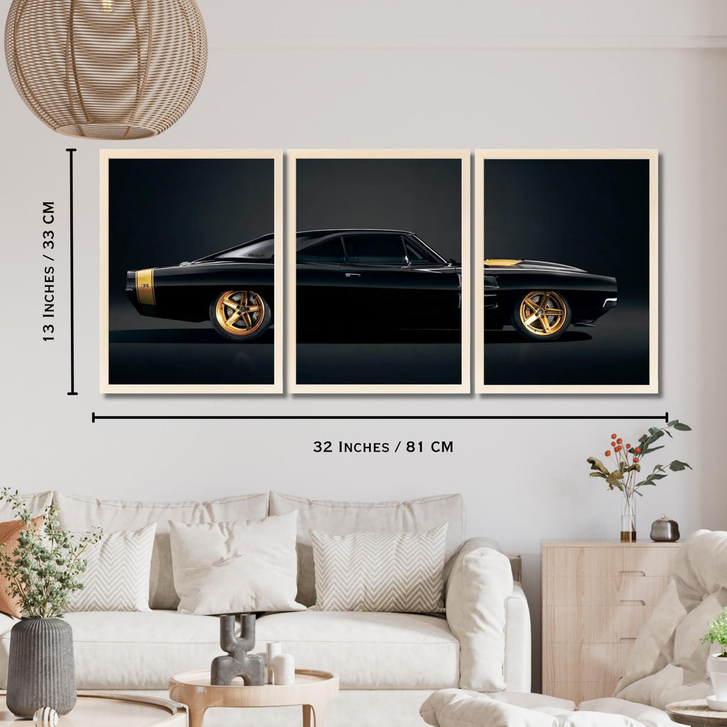 VENUXE ARTS Set Of 3 Big Sports Cars Framed Posters Gift Items for Boys Room Wall Decoration Bedroom Living Room Office Studio Décor | Car Poster Frame for Wall Décor