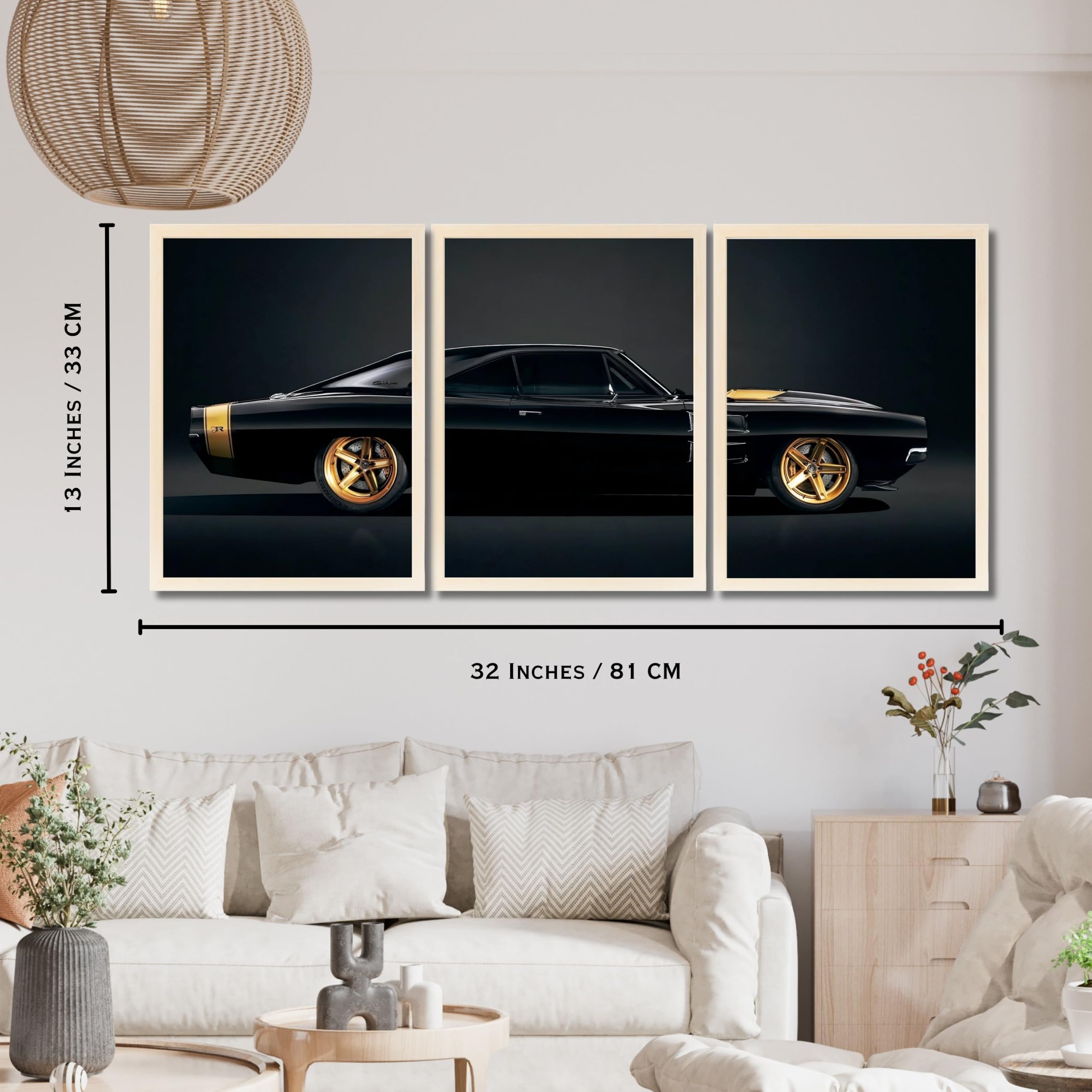 VENUXE ARTS Set Of 3 Big Sports Cars Framed Posters Gift Items for Boys Room Wall Decoration Bedroom Living Room Office Studio Décor | Car Poster Frame for Wall Décor