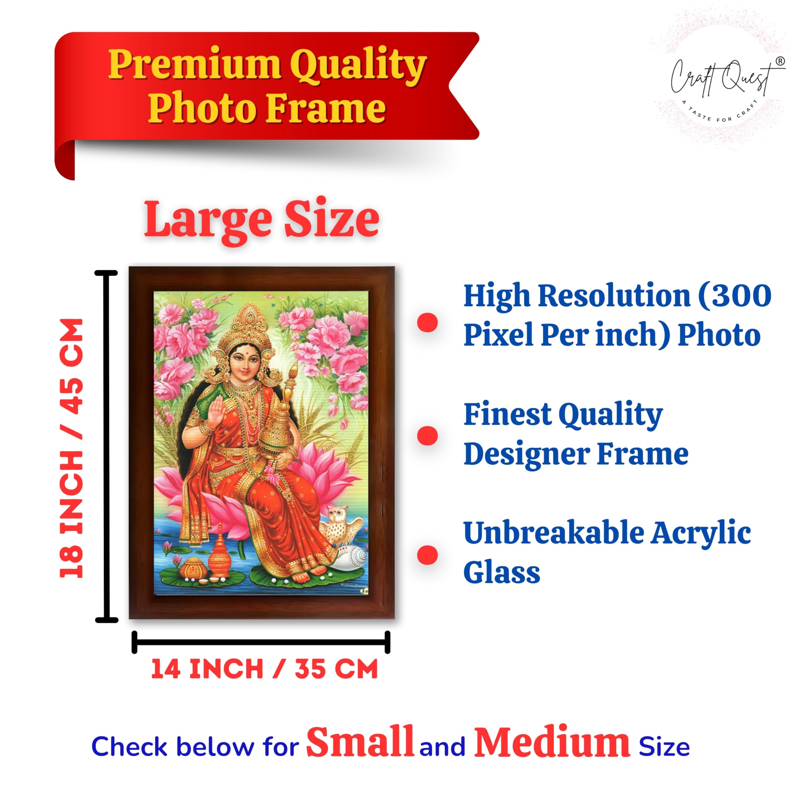 CRAFT QUEST Goddess Lakshmi Devi Dhana Vaibhav Laxmi Maa Wall Painting Framed Home Decor