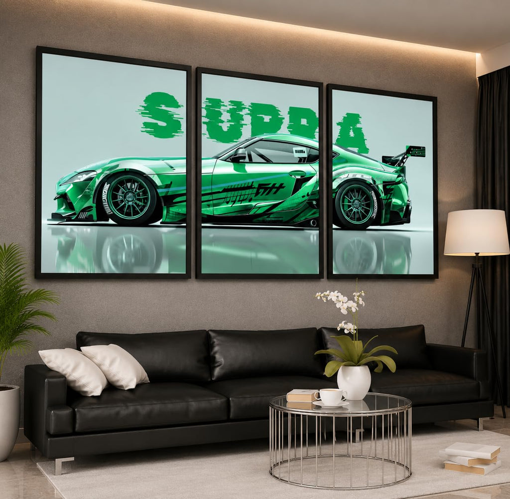 VENUXE ARTS Set Of 3 Big Sports Cars Framed Posters Gift Items for Boys Room Wall Decoration Bedroom Living Room Office Studio Décor | Car Poster Frame for Wall Décor