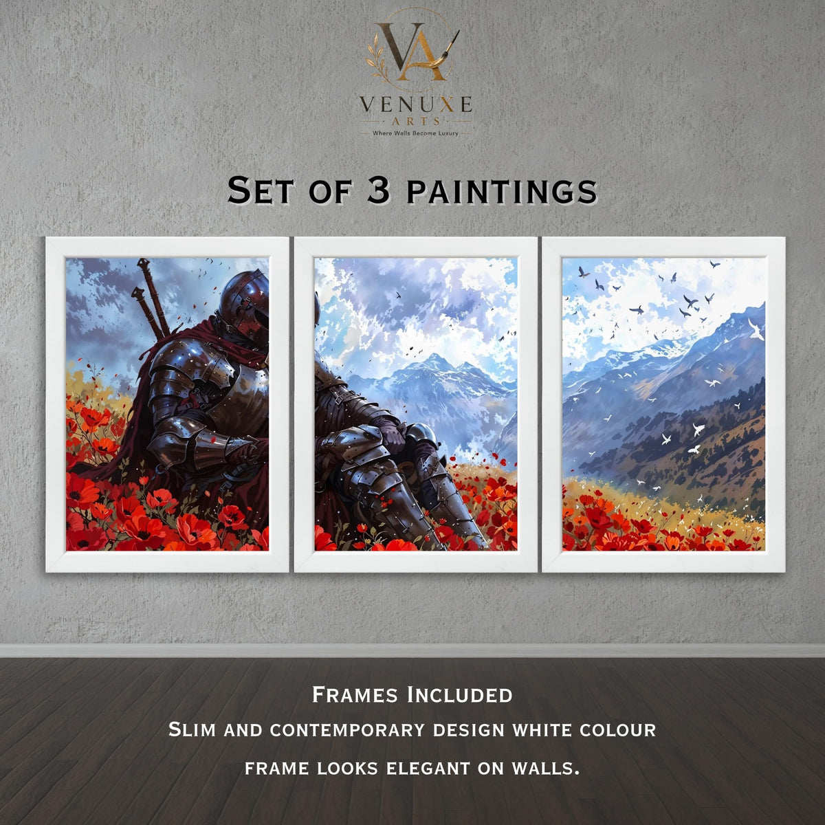 VENUXE ARTS Set Of 3 Anime Characters Wall Framed |Anime Characters Framed Poster for Living Room Bedroom Gaming Room Studio Wall Decor