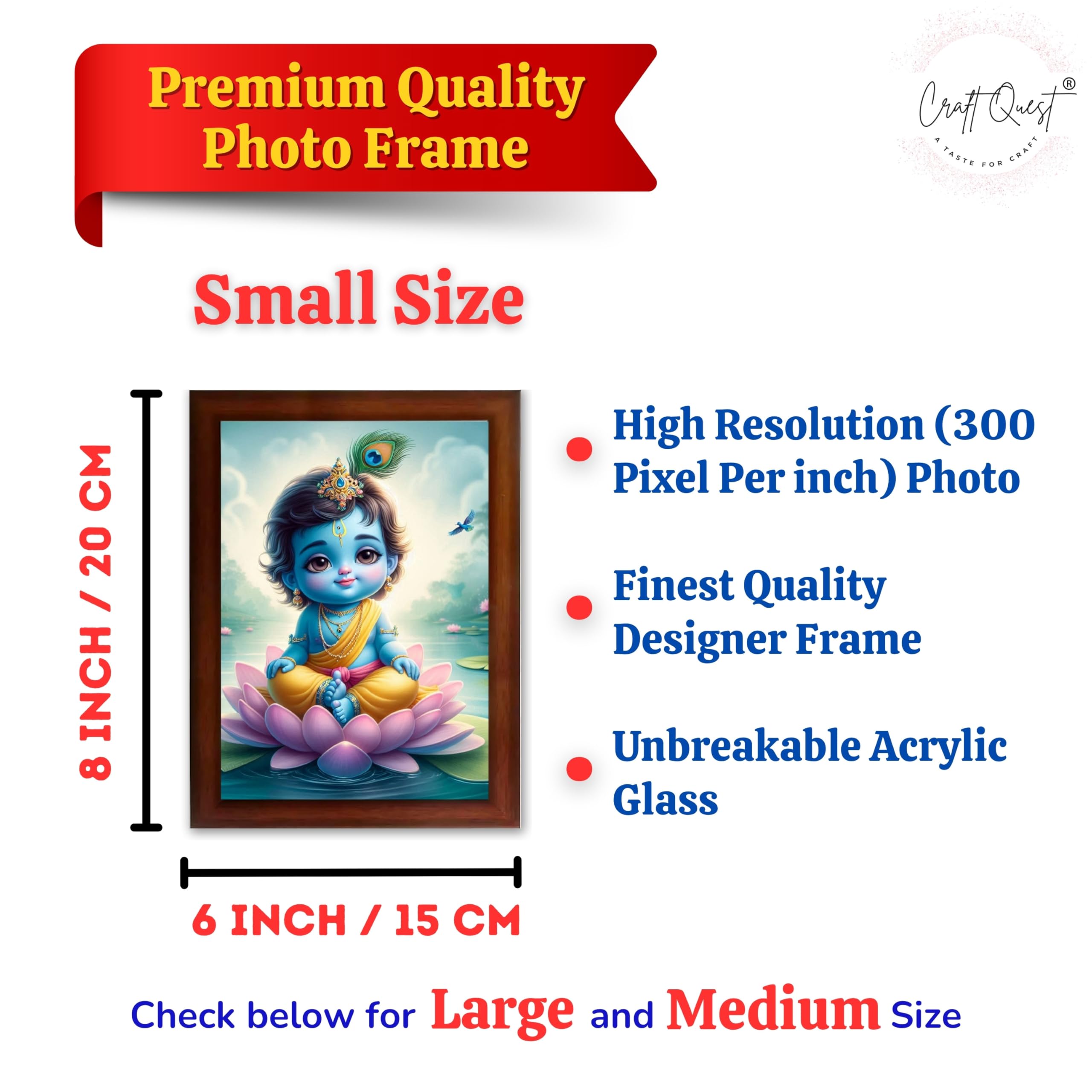 CRAFT QUEST Cute Baby Krishna HD Print | Little Krishna Frame for Home Temple, Office Desk, Décor Item