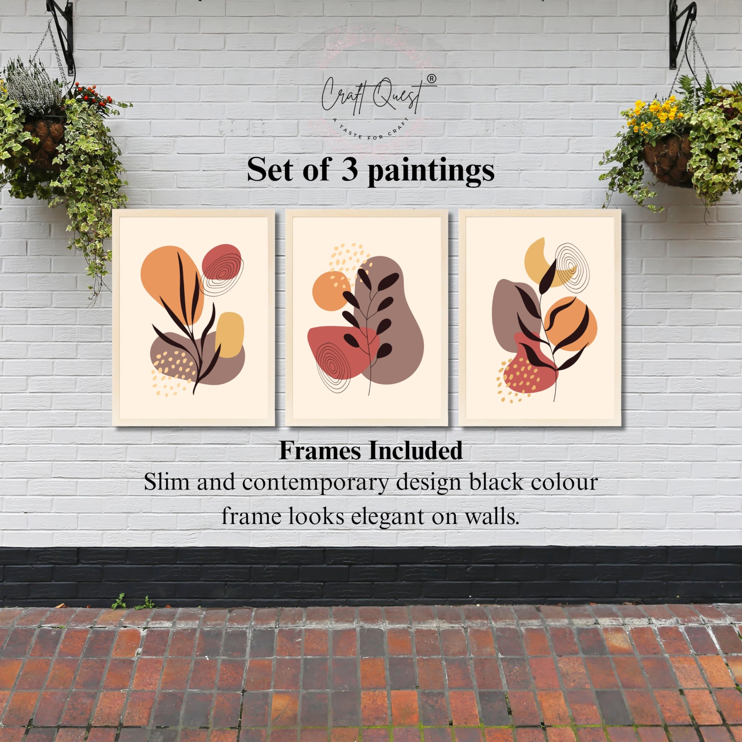 CRAFT QUEST Wall Art Decor Paintings | Set of 3 BOHO Wall Art Frames for Home Decoratio | Ideal for Living Room, Office & Bedrooms