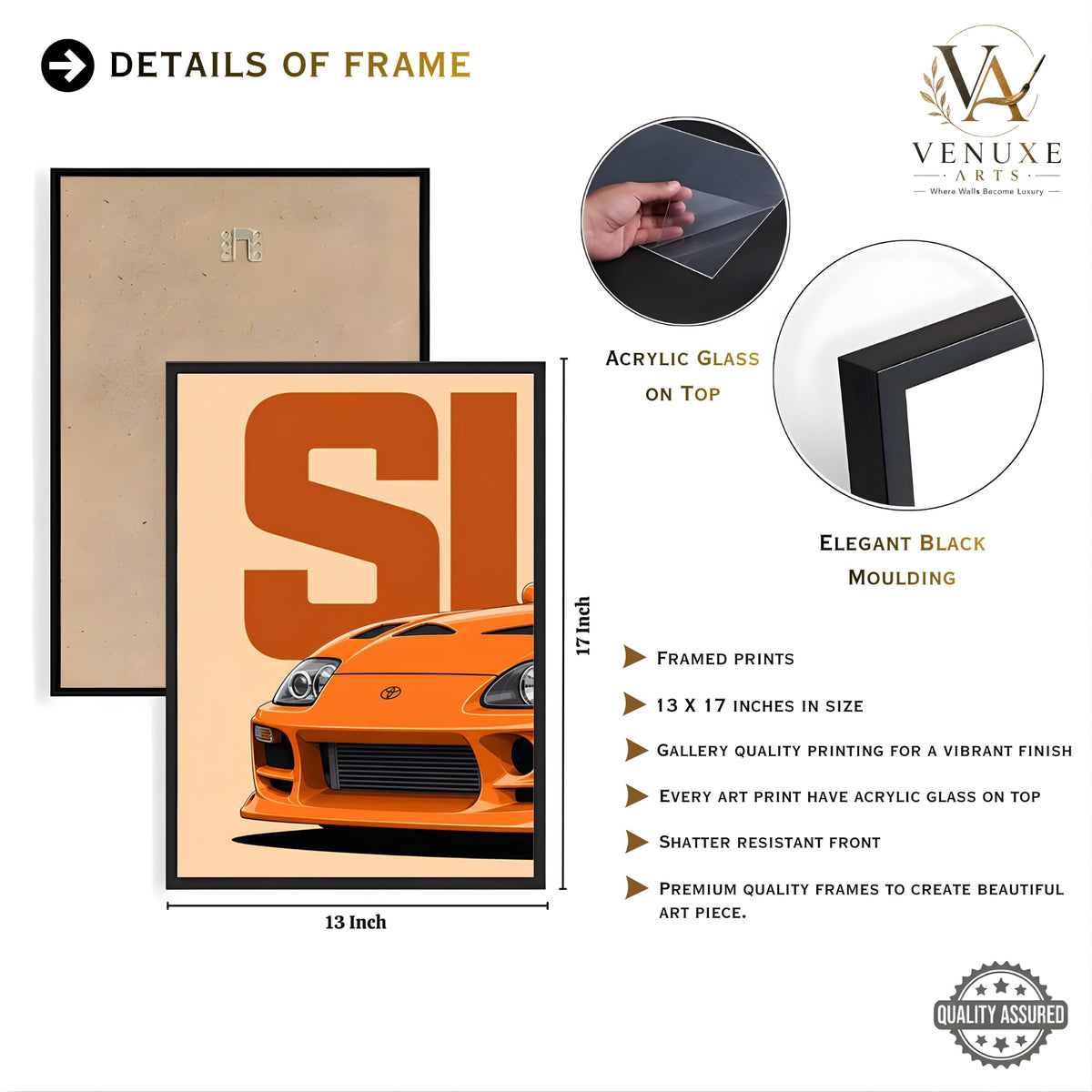 VENUXE ARTS Set Of 3 Big Sports Cars Framed Posters Gift Items for Boys Room Wall Decoration Bedroom Living Room Office Studio Décor | Car Poster Frame for Wall Décor