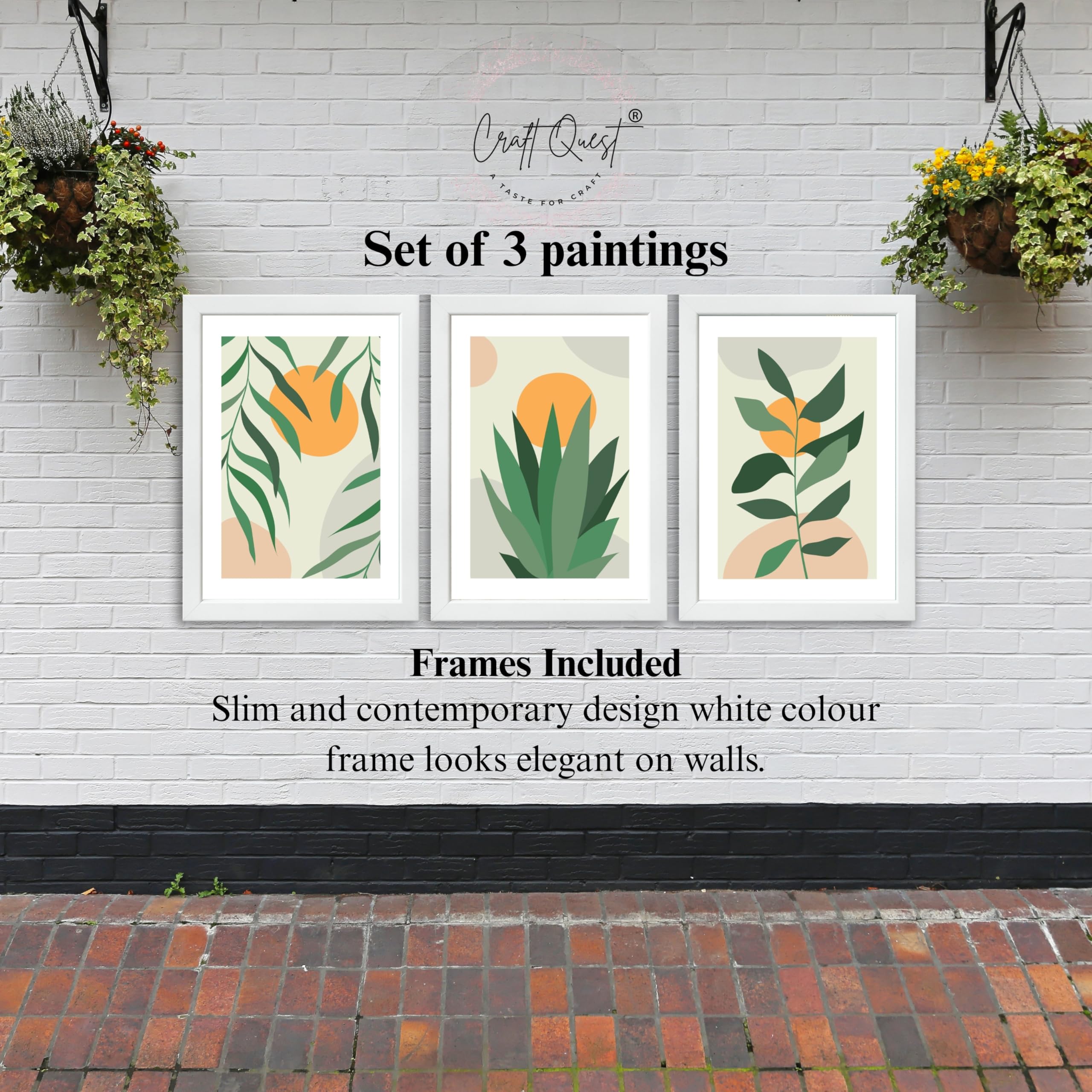 CRAFT QUEST Nature Inspired Botanical Abstract Wall Art | Set of 3 Frames for Home Decoration | Ideal for Living Room, Bedroom & Office
