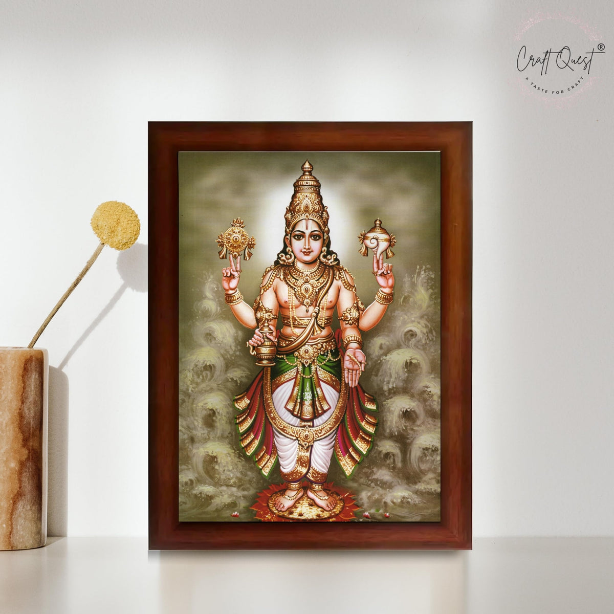 CRAFT QUEST Lord Dhanvantari Dhanwantri Wall Painting Photo Framed For Home, Pooja, Temple, Gift, Wall Décor Item