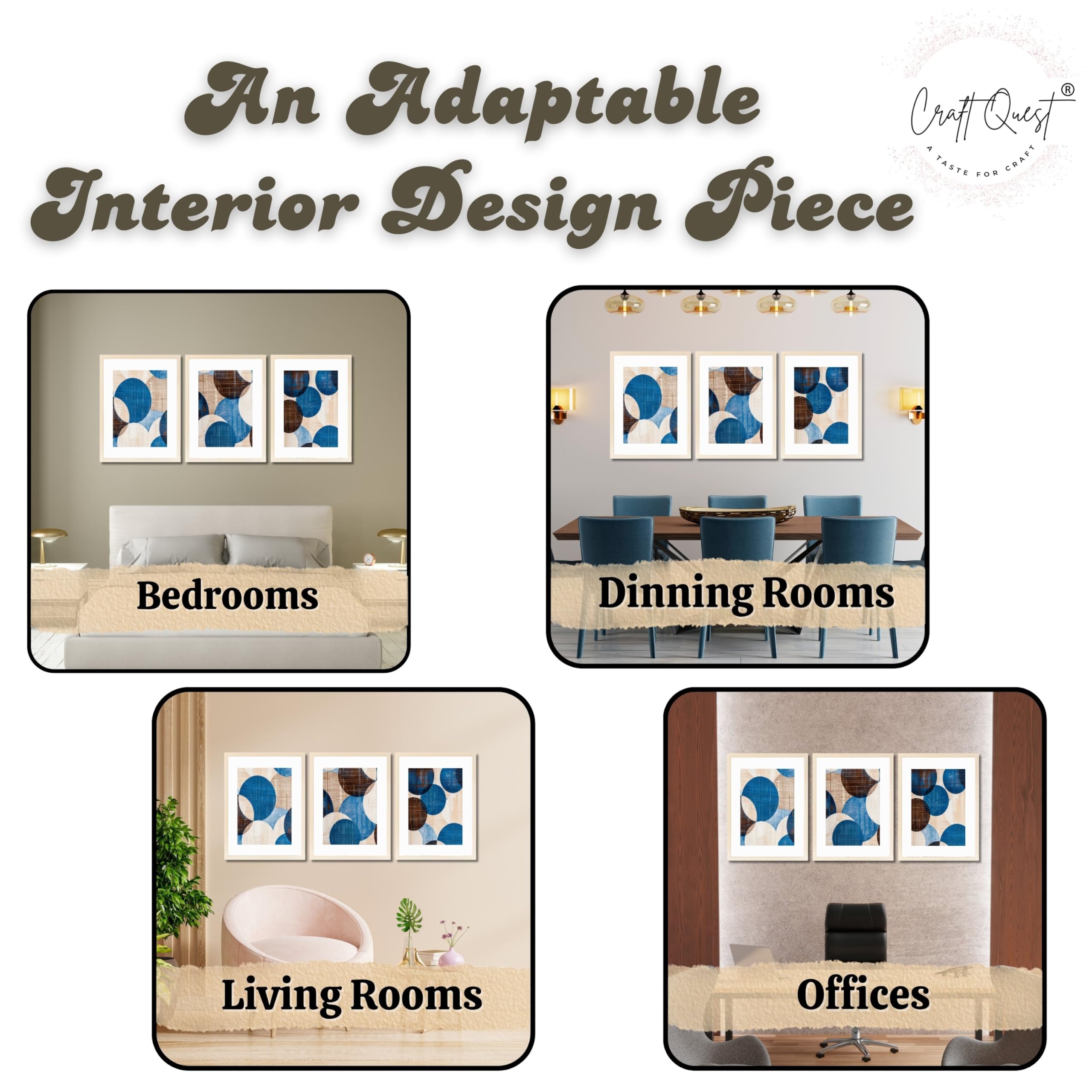CRAFT QUEST Wall Art Decor Paintings | Set of 3 Abstract Wall Art Frames for Home Decoration | Ideal for Living Room, Bedroom & Office