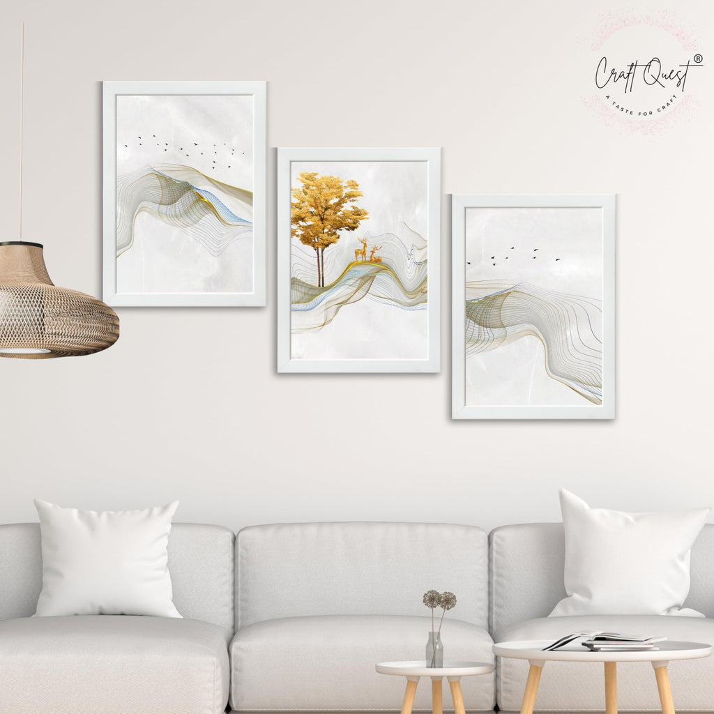 CRAFT QUEST Modern Art Landscapes Sanlian Adornment Wall Art | Set of 3 Frames for Home Decoration | Ideal for Living Room, Bedroom & Offices