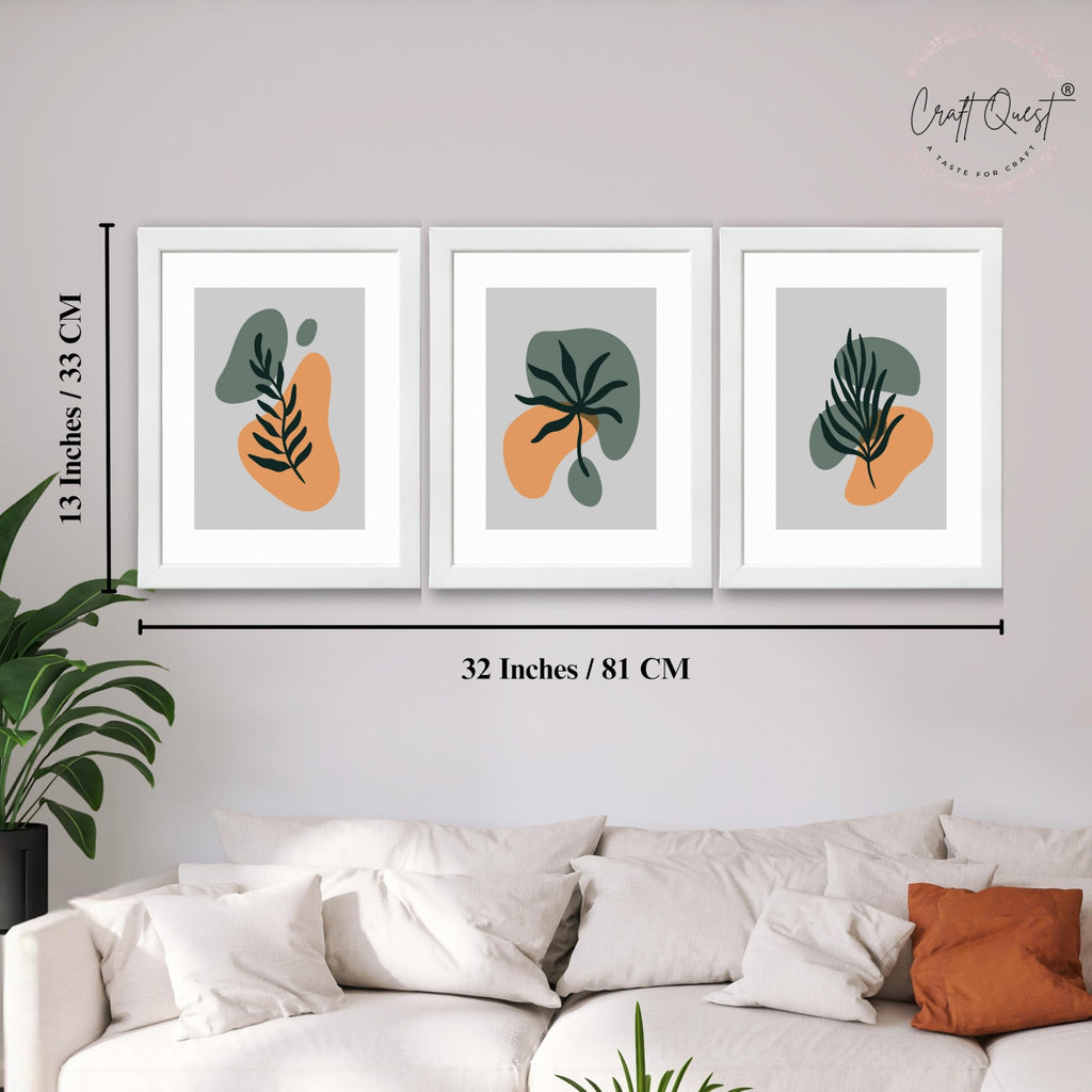 CRAFT QUEST Wall Art Decor Paintings | Set of 3 BOHO Wall Art Frames for Home Decoratio | Ideal for Living Room, Office & Bedroom