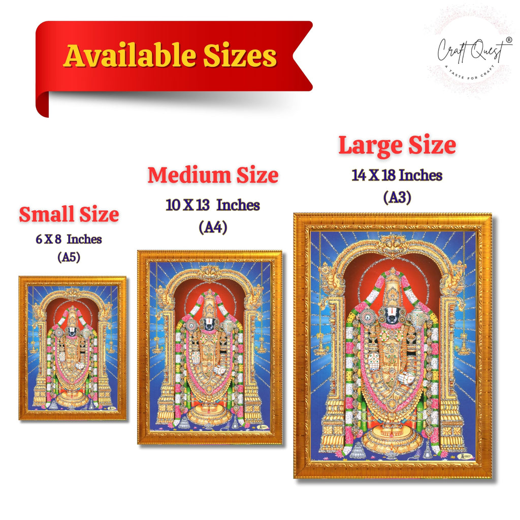 CRAFT QUEST Tirupati Balaji Lakshmi Venkateshwara venkateshwer Swamy Wall Painting Framed, Home, Temple, Pooja, Wall Décor Item