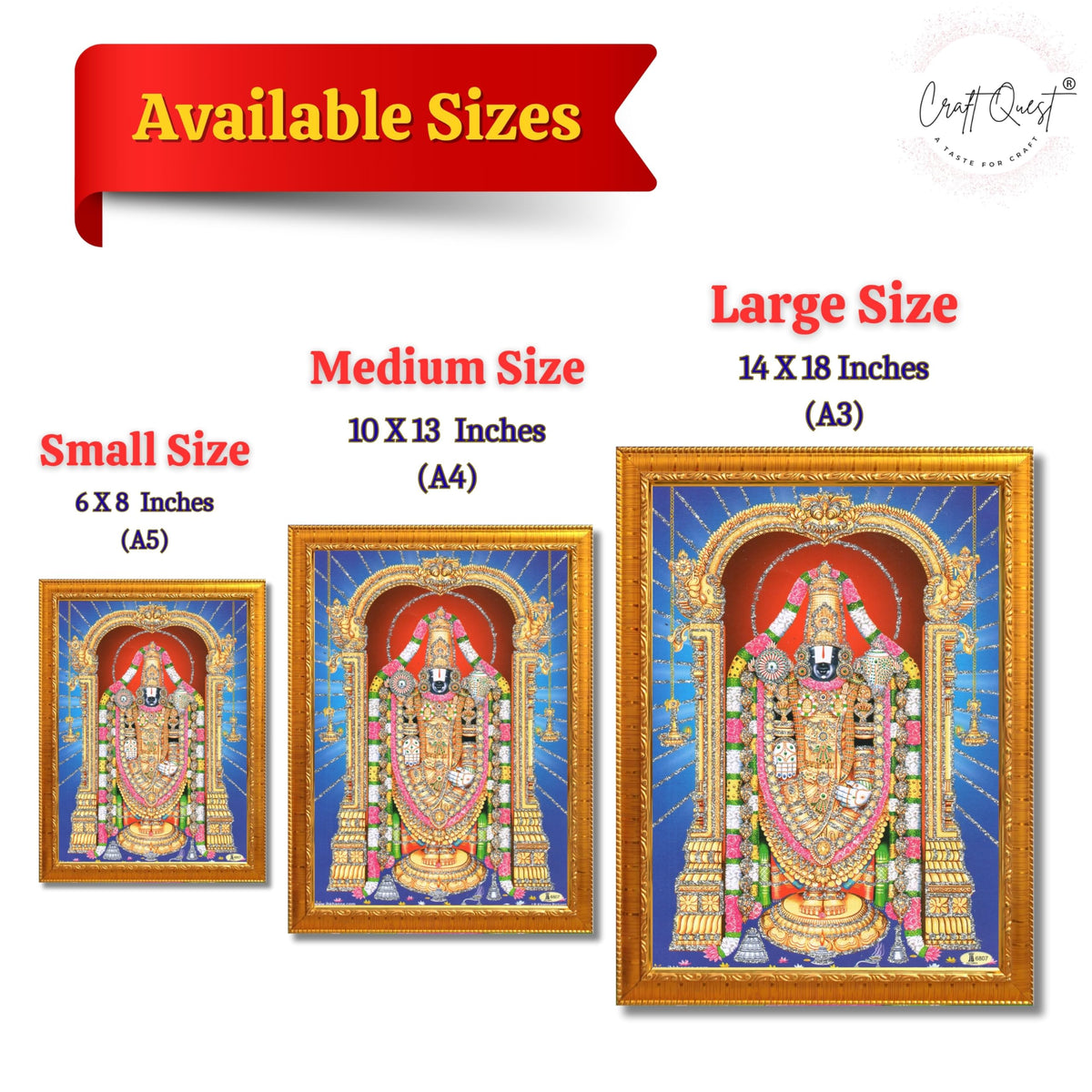 CRAFT QUEST Tirupati Balaji Lakshmi Venkateshwara venkateshwer Swamy Wall Painting Framed, Home, Temple, Pooja, Wall Décor Item