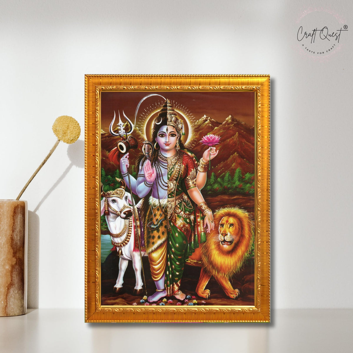 CRAFT QUEST Ardhanarishvara Arthanareeswara Shiv Parvati Photo Frame | Hindu God Spiritual Framed | Ideal for Home, Office, Temple & Puja Room, Wall Decor