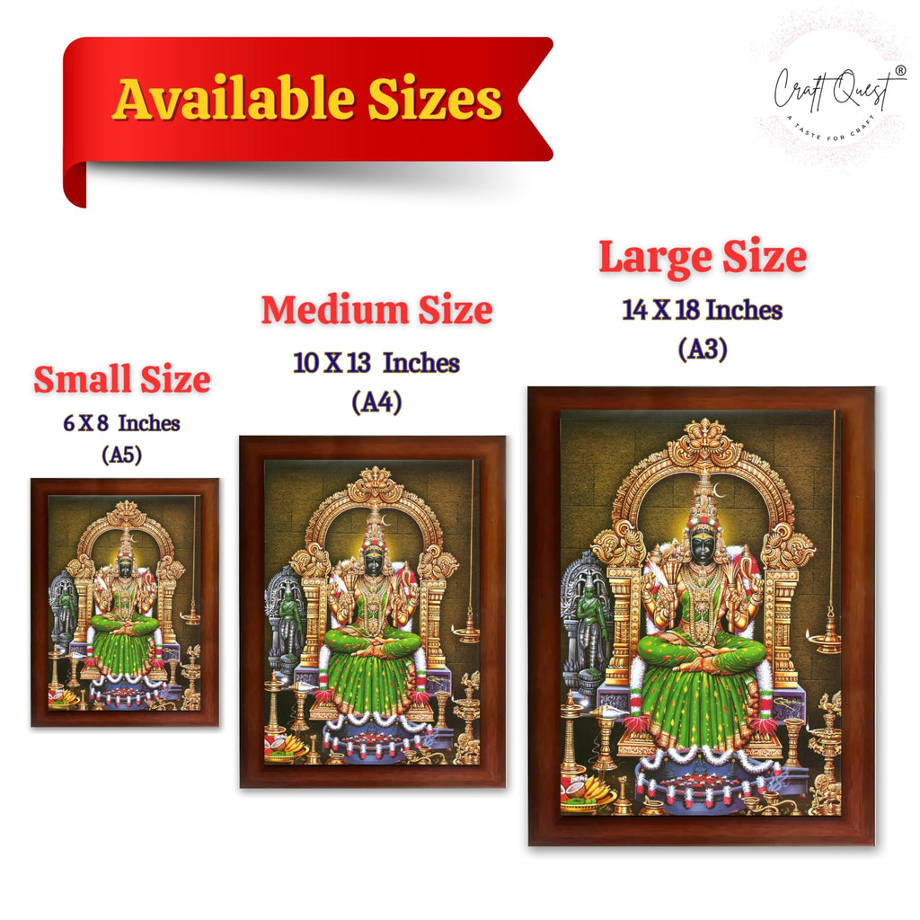 CRAFT QUEST Kanchi Kamakshi Kamachi Amman Kanji Kamatchi Wall Painting Photo Framed | South God Picture Frame for Home, Office, Temple & Gifting