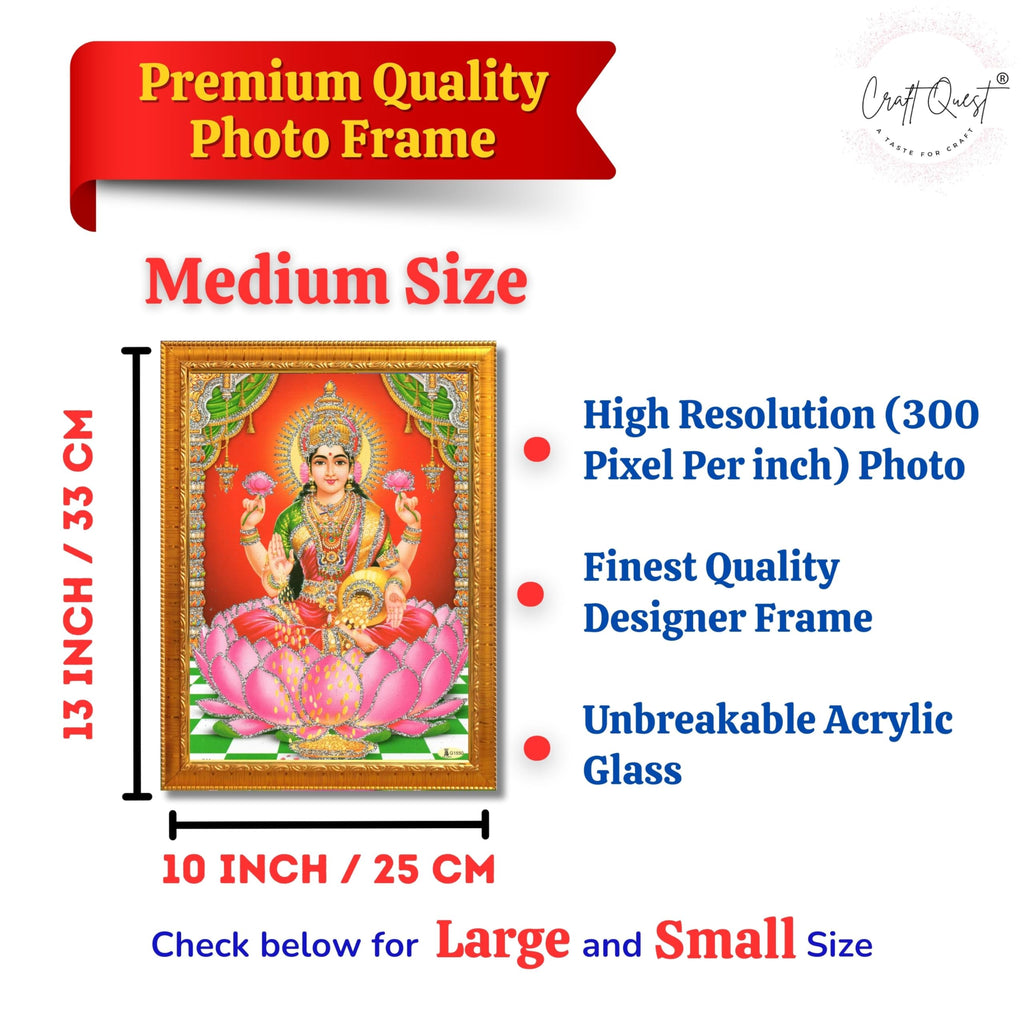 CRAFT QUEST Goddess Lakshmi Devi Dhana Vaibhav Laxmi Maa Wall Painting Frame for Diwali,Temple, Pooja, Living Room Home and Decor Item