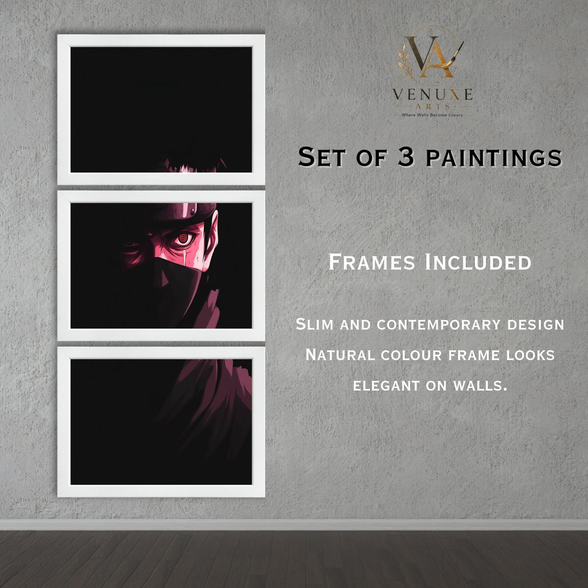 VENUXE ARTS Set Of 3 Anime Characters Wall Framed |Anime Characters Framed Poster for Living Room Bedroom Gaming Room Studio Wall Decor
