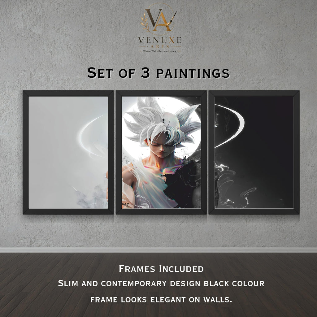 VENUXE ARTS Set Of 3 Anime Characters Wall Framed |Anime Characters Framed Poster for Living Room Bedroom Gaming Room Studio Wall Decor