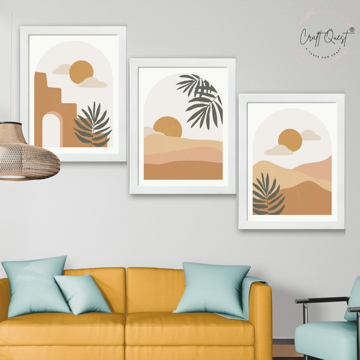 CRAFT QUEST Wall Art Decor Painting | Set of 3 Abstract Wall Art Frames for Home Decoration | Ideal for Living Room, Bedrooms & Offices
