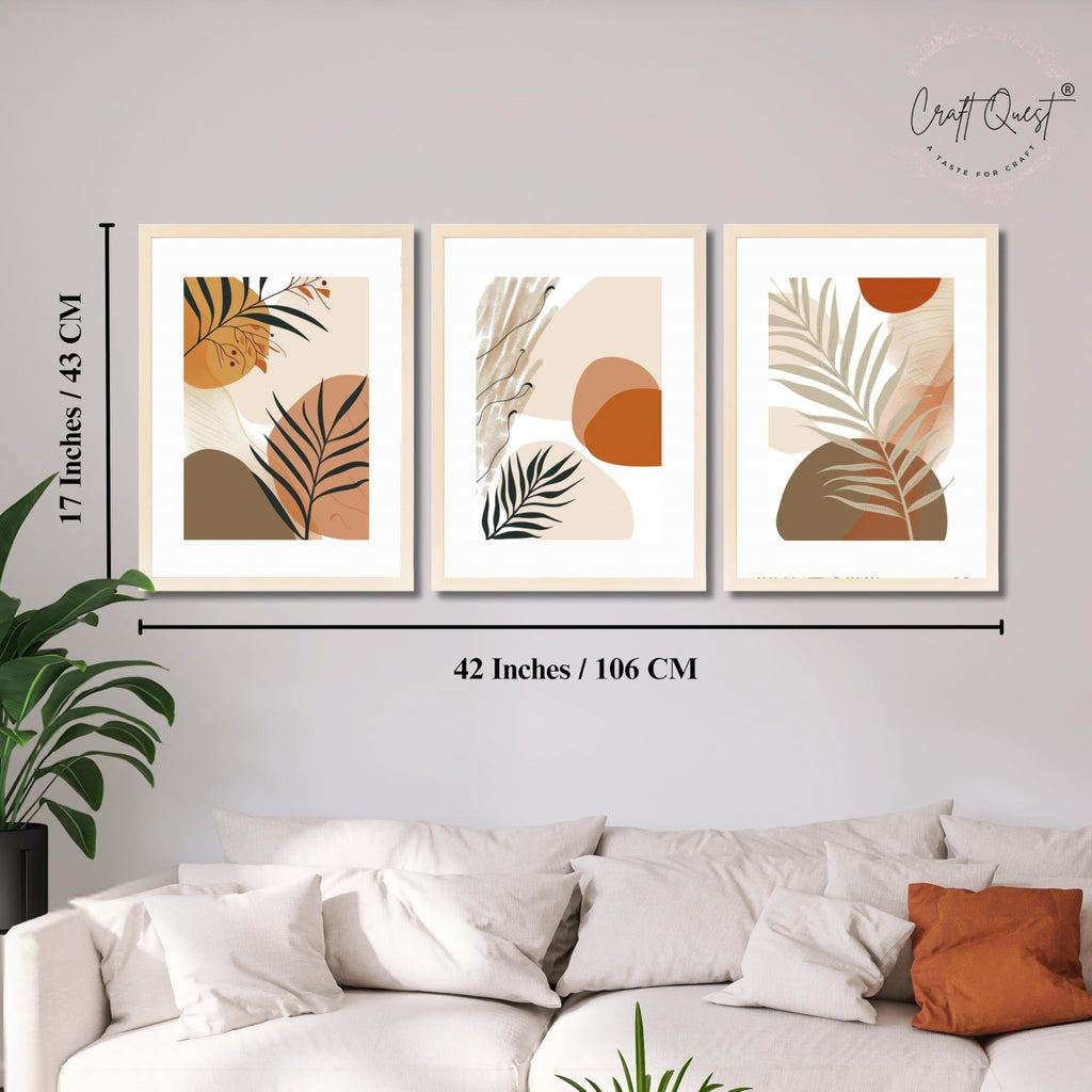 CRAFT QUEST Modern Abstract Featuring Stylized Plants | Set of 3 Frames for Home Decoration | Ideal for Living Room, Bedroom & Offices