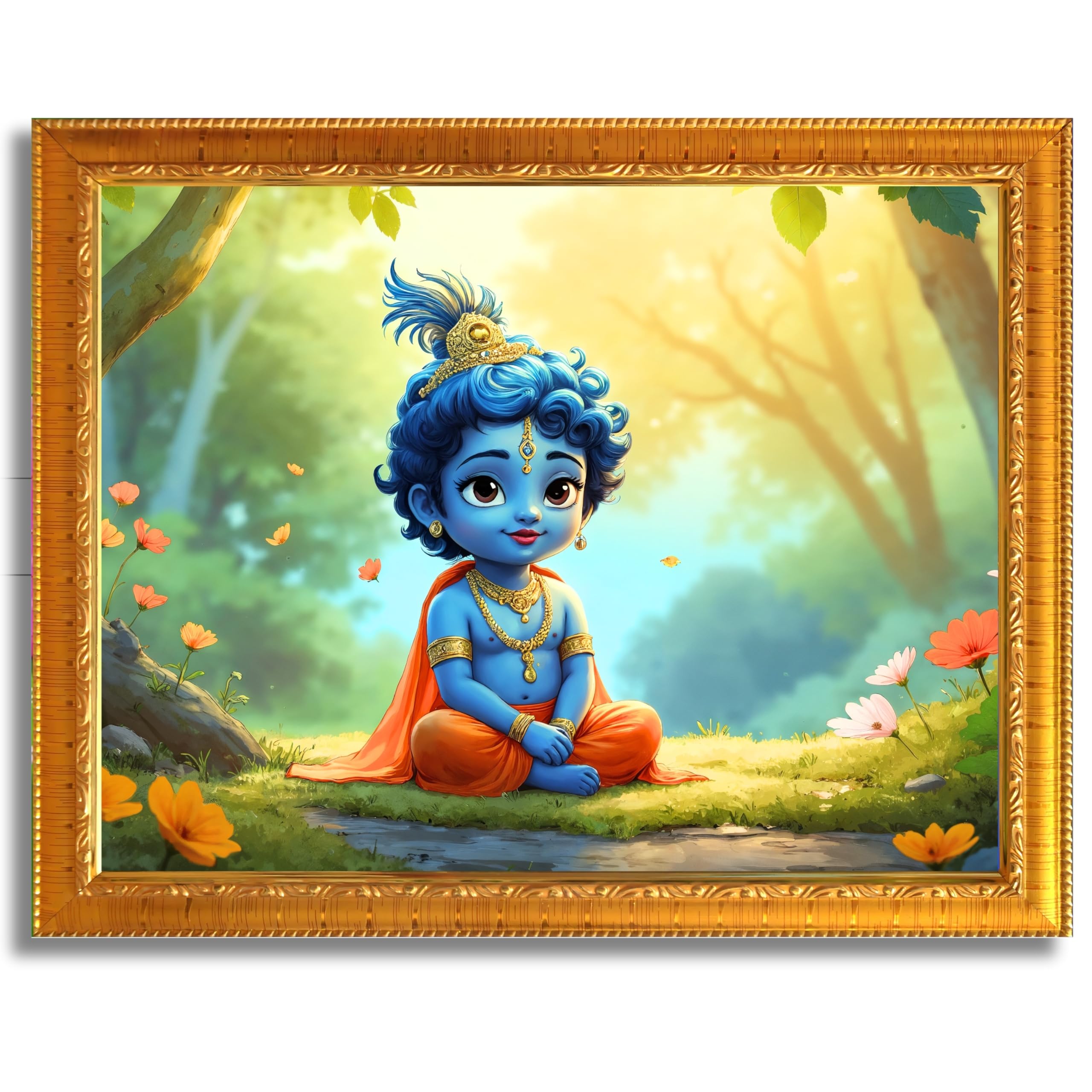CRAFT QUEST Little Krishna Bal Gopal Makhan Chor Wall Photo Frame | Hindu God Kanha Devotional Home Decor | Gift Item