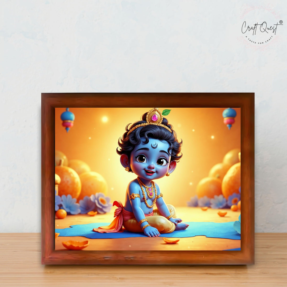 CRAFT QUEST Baby Krishna Photo Frame | Shri Bal Gopal Painting | Krishna Photo Frames for Walls, Home, Living Room and Home Décor