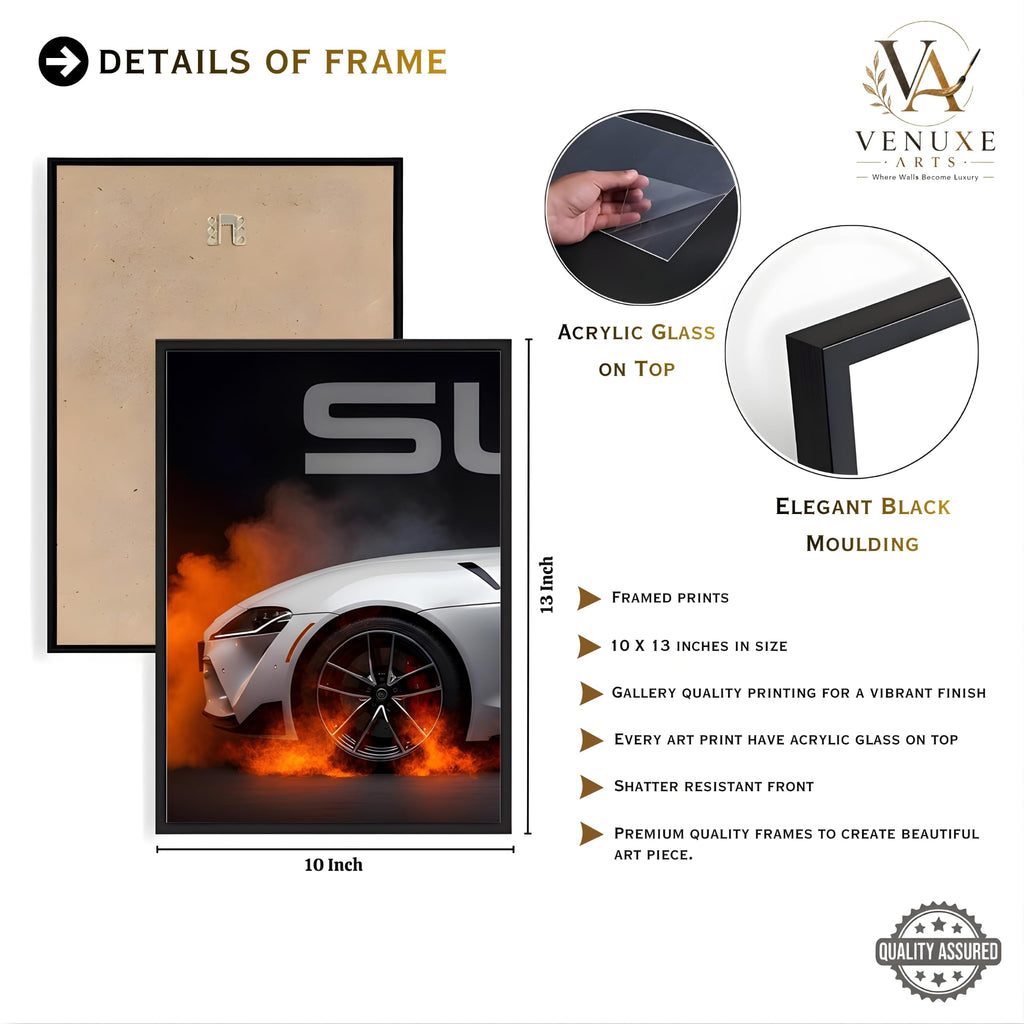 VENUXE ARTS Set Of 3 Big Sports Cars Framed Posters Gift Items for Boys Room Wall Decoration Bedroom Living Room Office Studio Décor | Car Poster Frame for Wall Décor