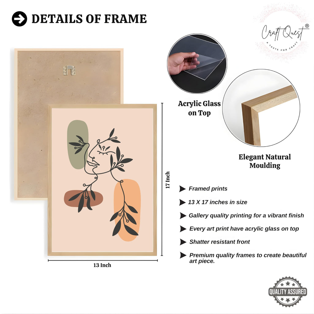 CRAFT QUEST Wall Art Decor Paintings | Set of 3 BOHO Wall Art Frames for Home Decoratio | Ideal for Living Room, Offices & Bedroom