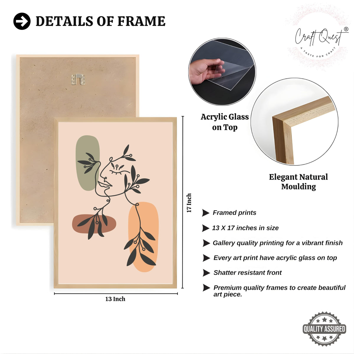CRAFT QUEST Wall Art Decor Paintings | Set of 3 BOHO Wall Art Frames for Home Decoratio | Ideal for Living Room, Offices & Bedroom