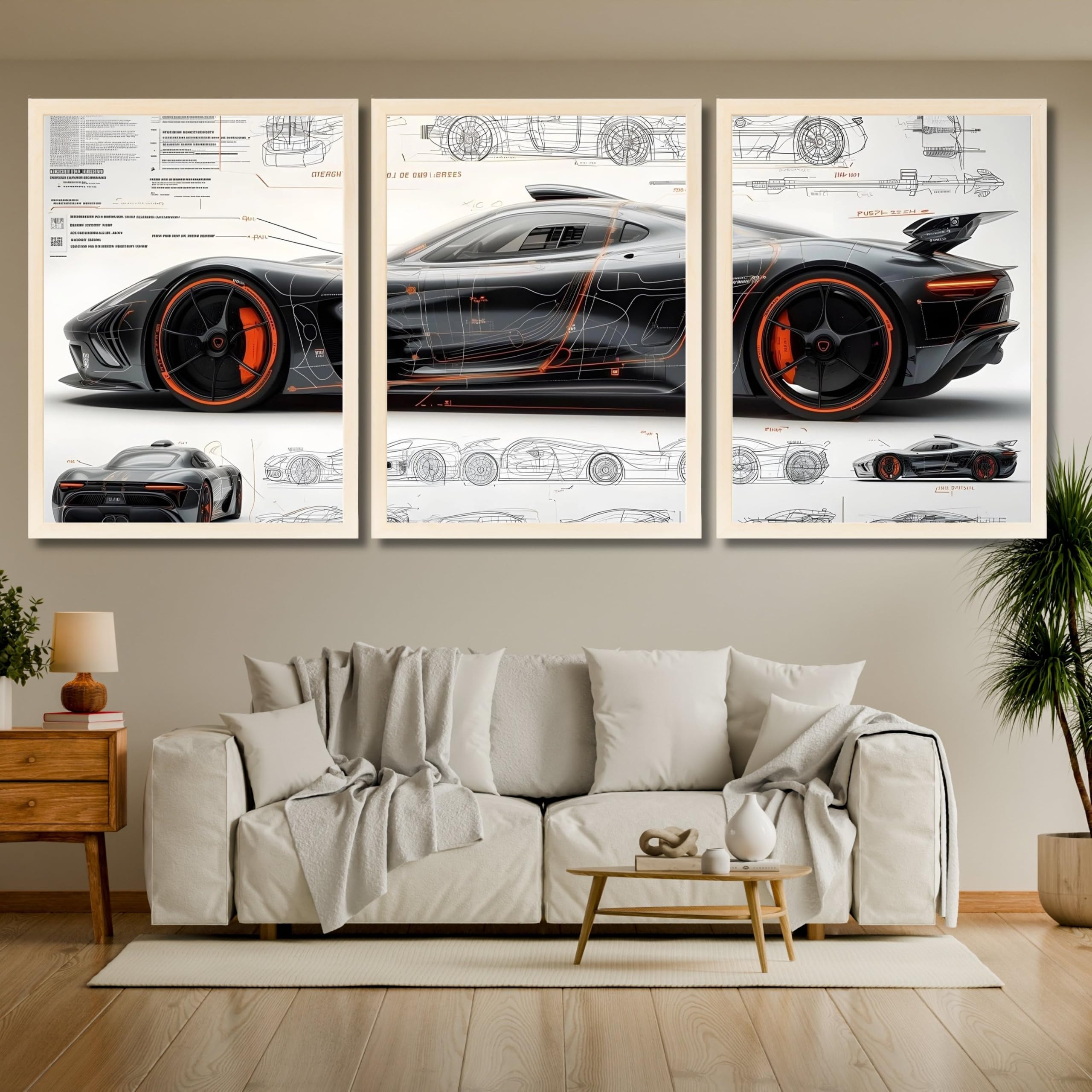 VENUXE ARTS Set Of 3 Big Sports Cars Framed Posters Gift Items for Boys Room Wall Decoration Bedroom Living Room Office Studio Décor | Car Poster Frame for Wall Décor