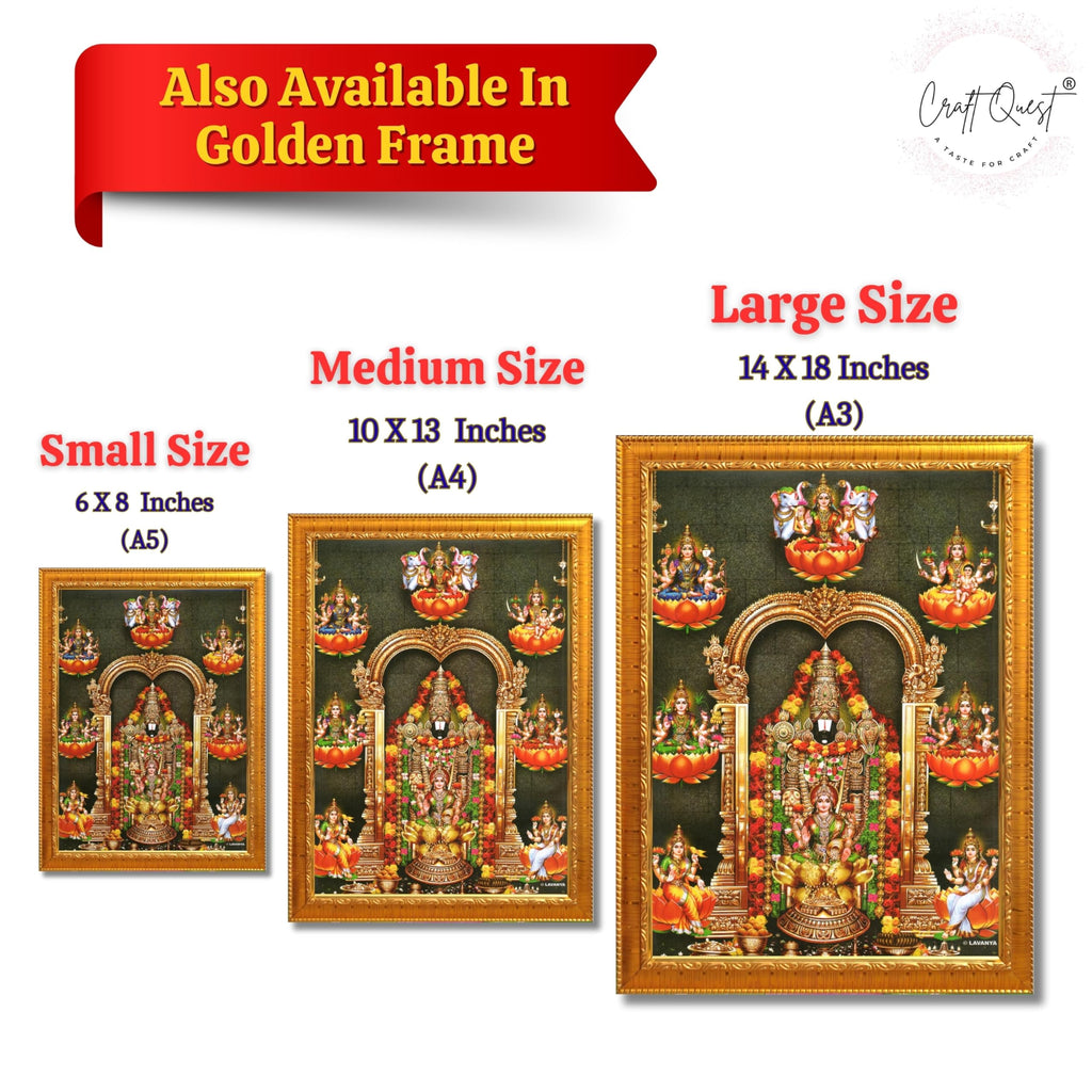 CRAFT QUEST Lord Tirupati Balaji Lord Venkateshwara Swamy Wall Painting Framed, Home, Temple, Pooja, Wall Décor Item