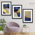 CRAFT QUEST Abstract Blue & Gold Artwork | Set of 3 Frames for Home Decoration | Ideal for Living Room, Bedroom & Offices