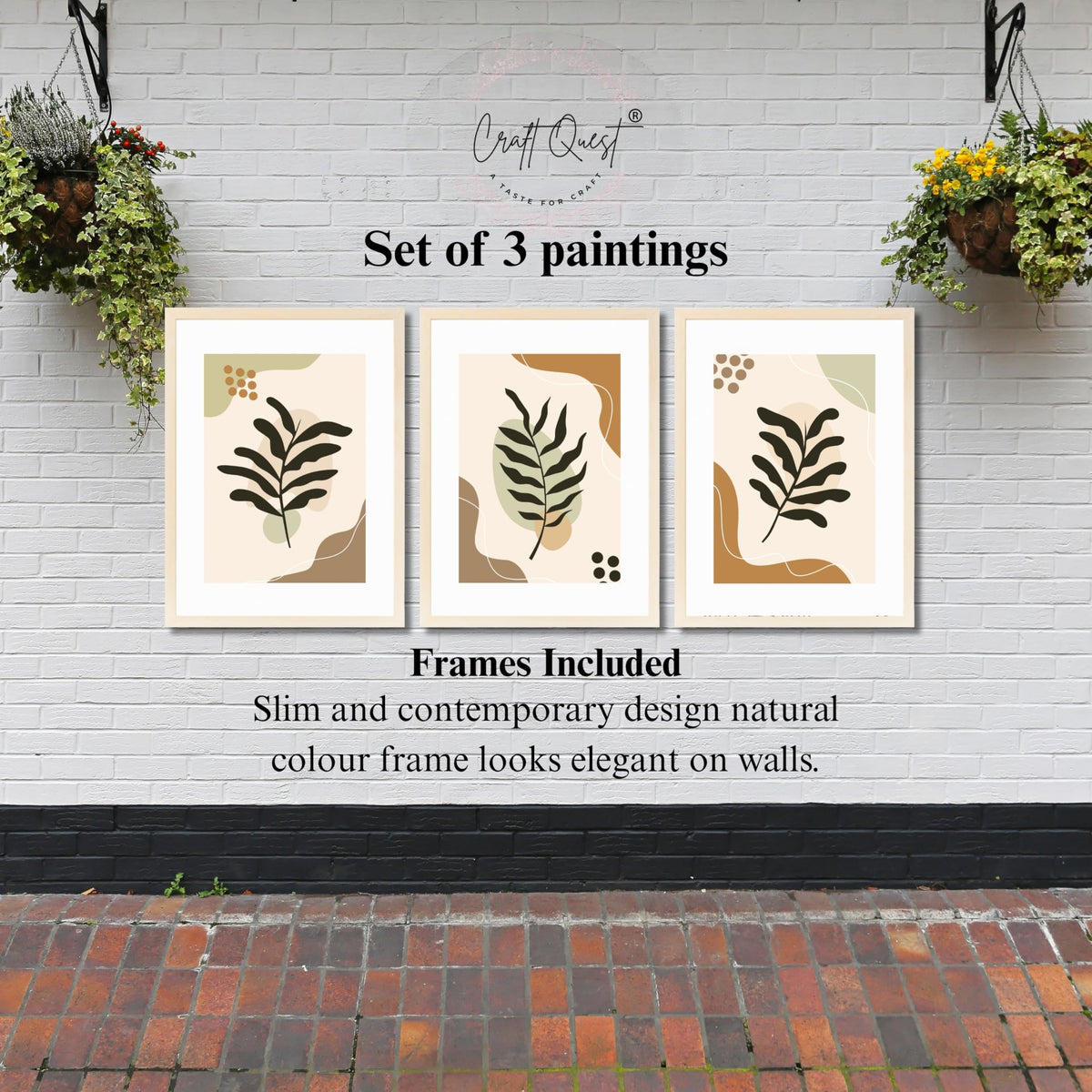 CRAFT QUEST Wall Art Decor Paintings | Set of 3 BOHO Wall Art Frames for Home Decoratio | Ideal for Living Room, Offices & Bedroom