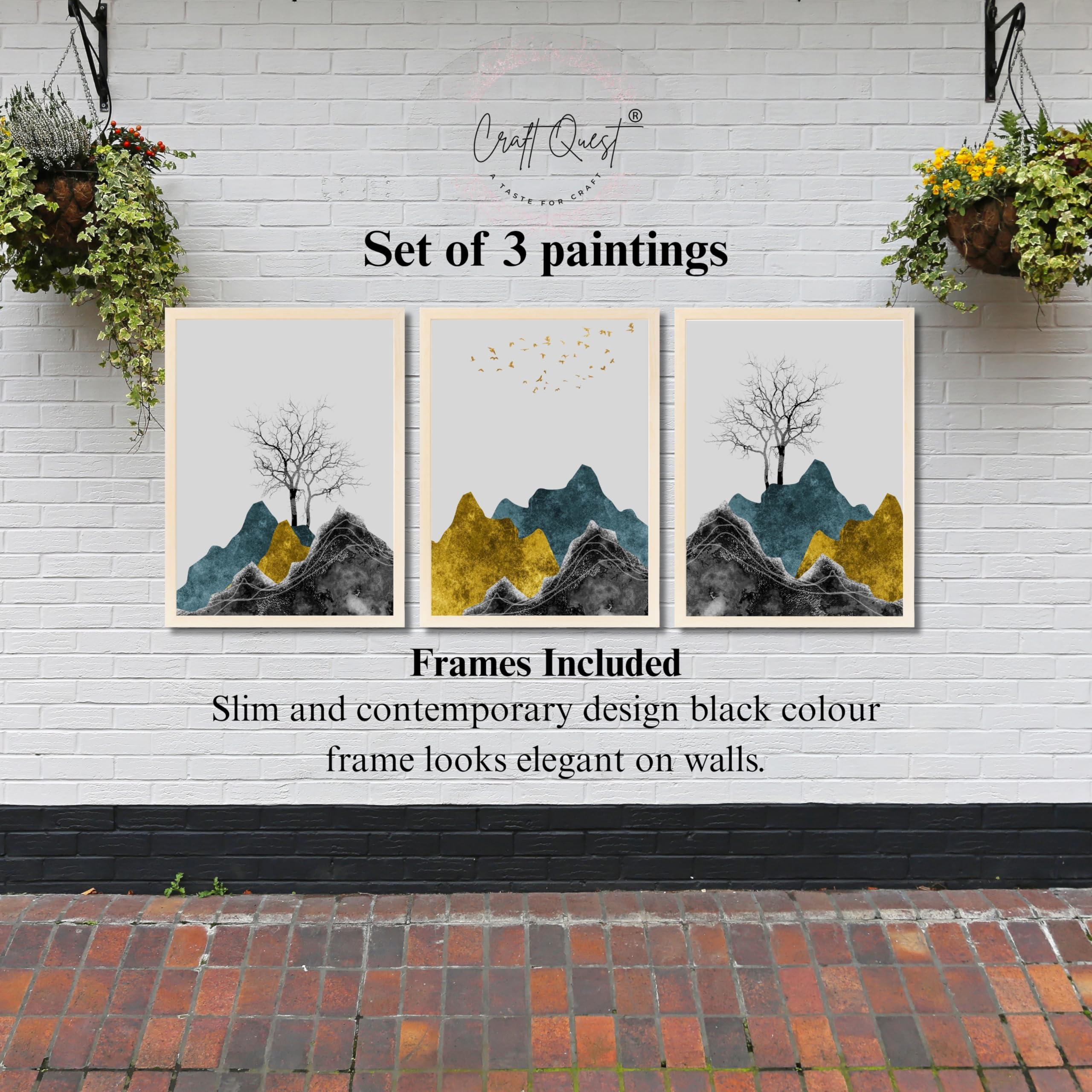 CRAFT QUEST Chinese Landscape Abstract Art Modern Art | Set of 3 Frames for Home Decoration | Ideal for Living Room, Bedroom & Offices